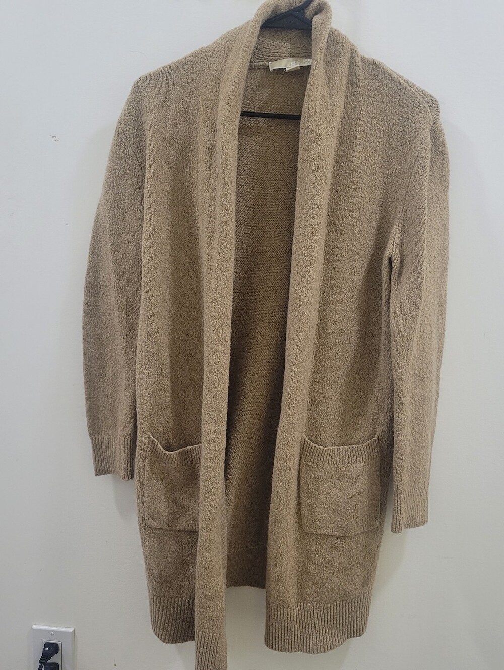 Michael Kors Open-Front Long Cardigan in Camel